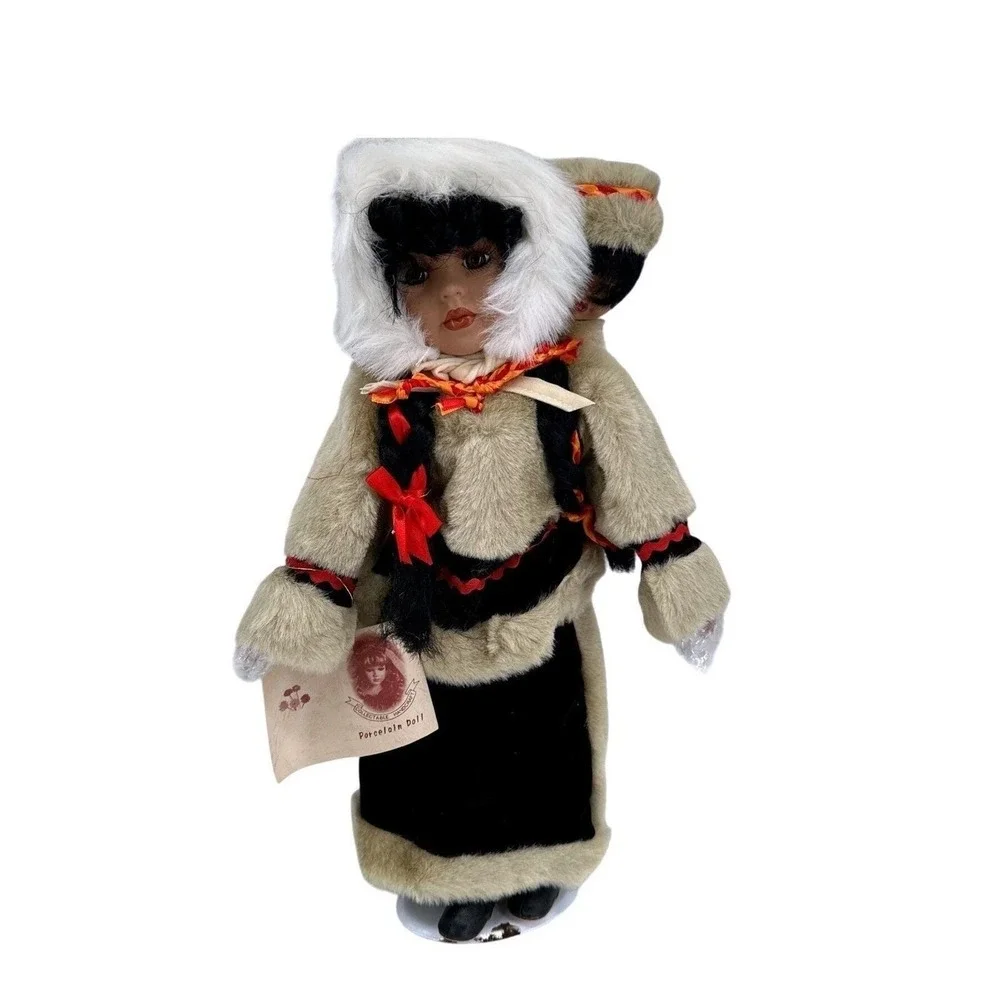 Vintage Porcelain Eskimo Dolls‎ Two Headed Fur Hooded Native American